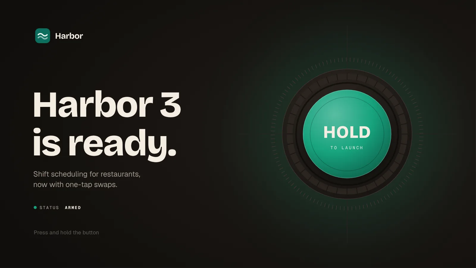 The same Ignition template in the Harbor brand: green button, headline Harbor 3 is ready.